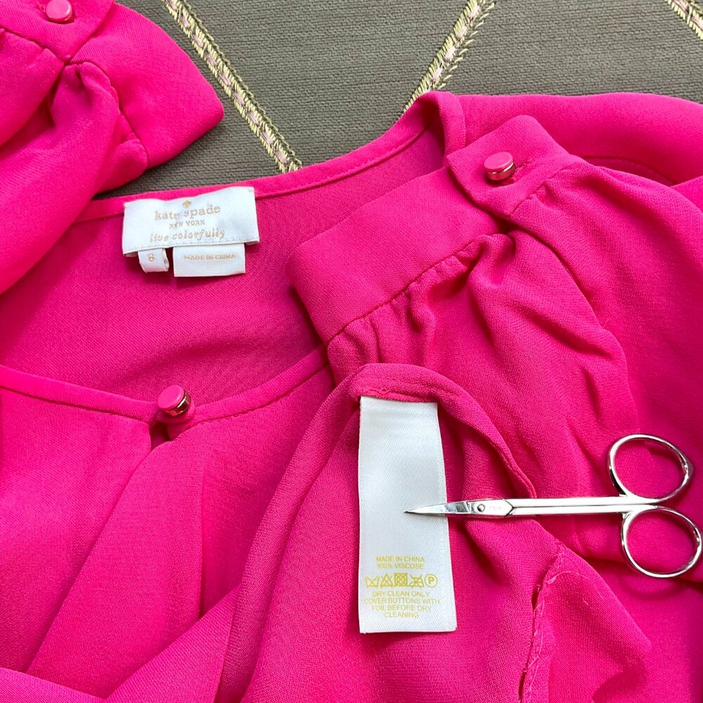Kate Spade Blouse Long Sleeve Ruffle Collar Pink (8) - Picture 5 of 8